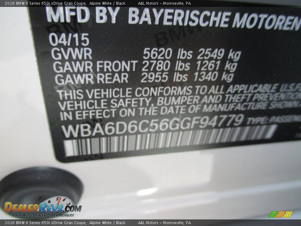2016 BMW 6 Series 650i xDrive Gran Coupe Alpine White / Black Photo #19