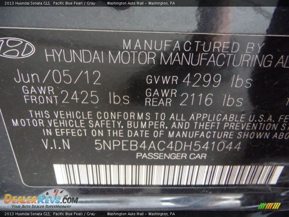 2013 Hyundai Sonata GLS Pacific Blue Pearl / Gray Photo #19