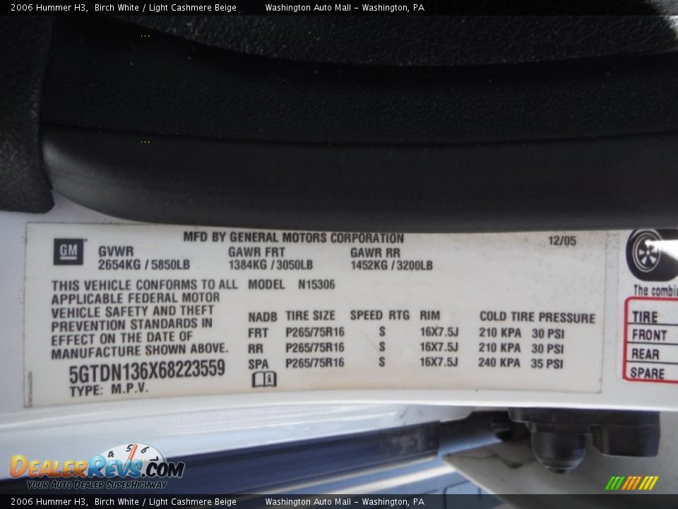 2006 Hummer H3 Birch White / Light Cashmere Beige Photo #19