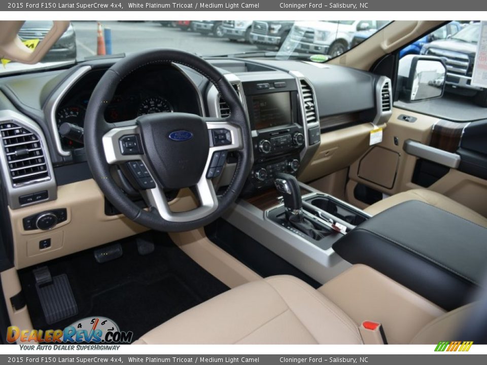 2015 Ford F150 Lariat SuperCrew 4x4 White Platinum Tricoat / Medium Light Camel Photo #10