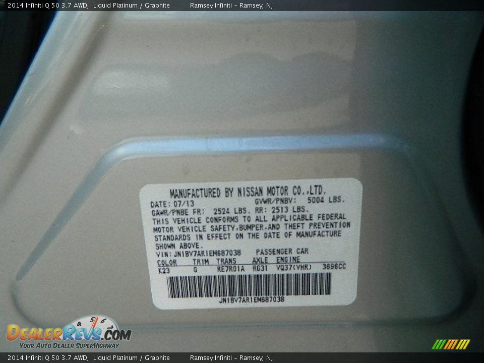 2014 Infiniti Q 50 3.7 AWD Liquid Platinum / Graphite Photo #17