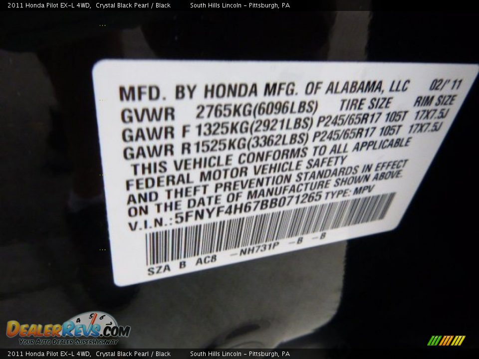 2011 Honda Pilot EX-L 4WD Crystal Black Pearl / Black Photo #23