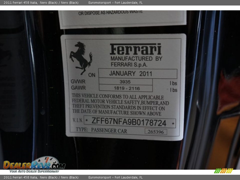 2011 Ferrari 458 Italia Nero (Black) / Nero (Black) Photo #29