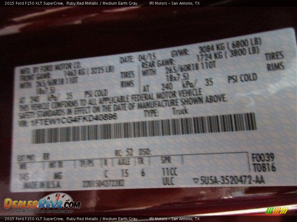 2015 Ford F150 XLT SuperCrew Ruby Red Metallic / Medium Earth Gray Photo #16