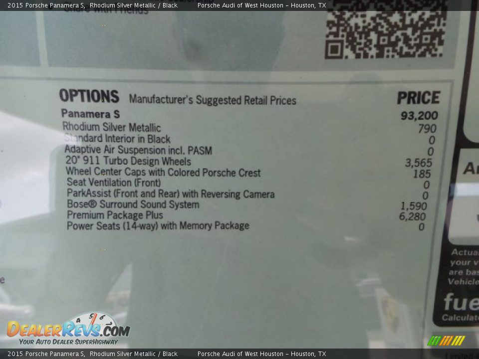 2015 Porsche Panamera S Window Sticker Photo #35