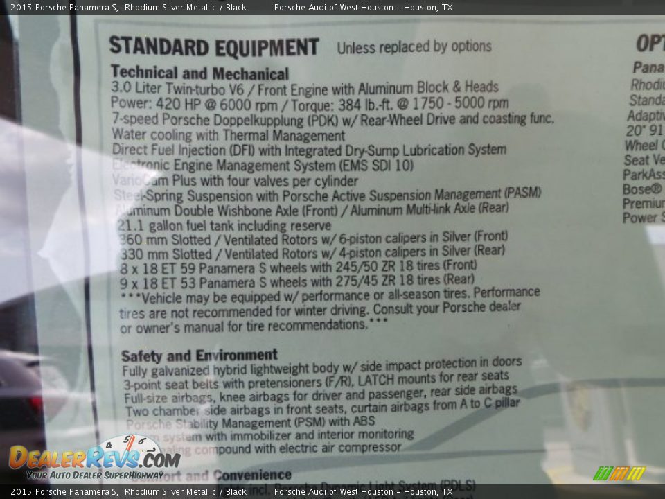 2015 Porsche Panamera S Window Sticker Photo #36