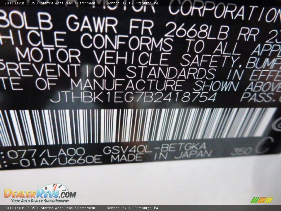 2011 Lexus ES 350 Starfire White Pearl / Parchment Photo #2