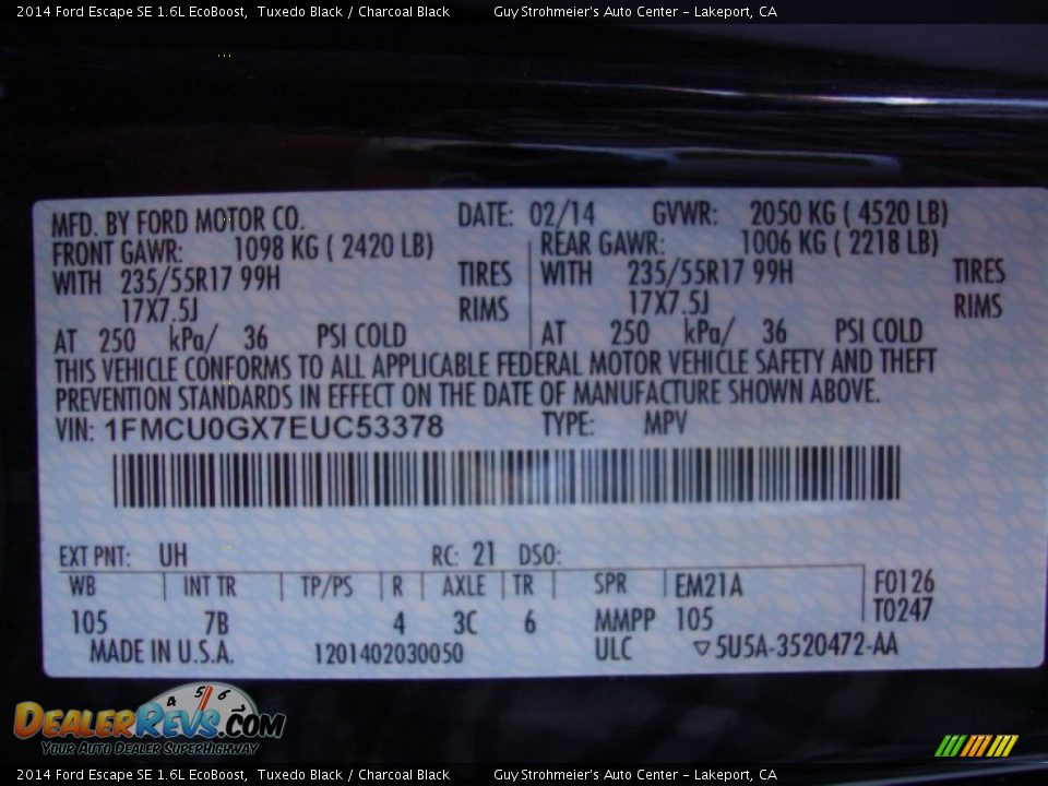 2014 Ford Escape SE 1.6L EcoBoost Tuxedo Black / Charcoal Black Photo #26