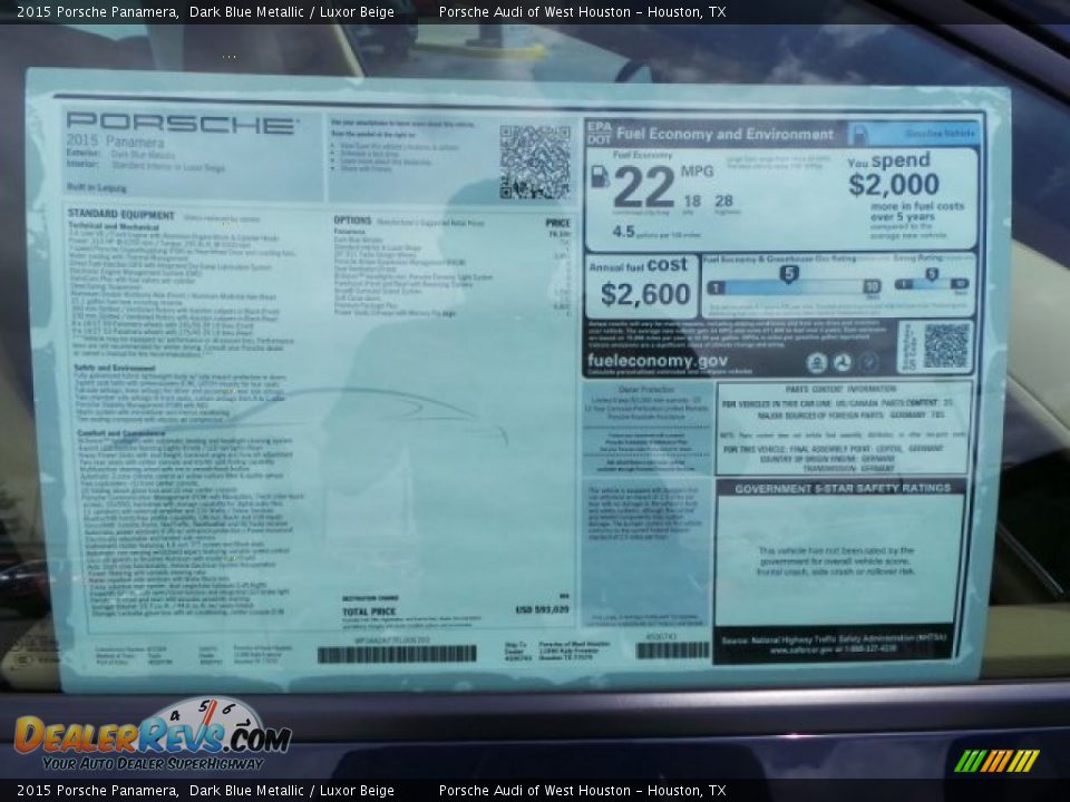 2015 Porsche Panamera  Window Sticker Photo #33