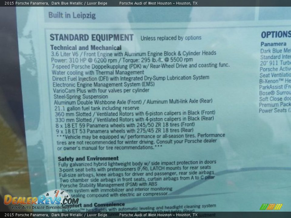 2015 Porsche Panamera  Window Sticker Photo #35