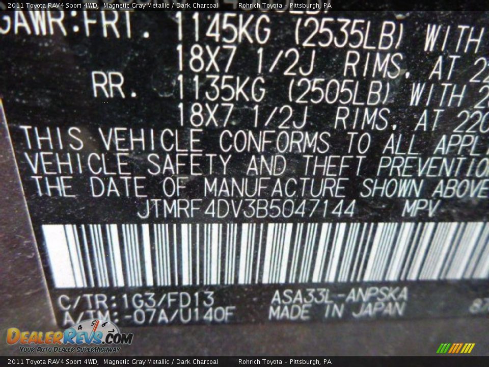 2011 Toyota RAV4 Sport 4WD Magnetic Gray Metallic / Dark Charcoal Photo #2