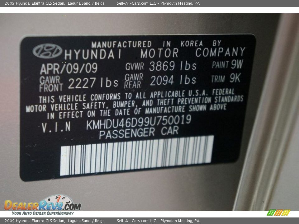 2009 Hyundai Elantra GLS Sedan Laguna Sand / Beige Photo #14