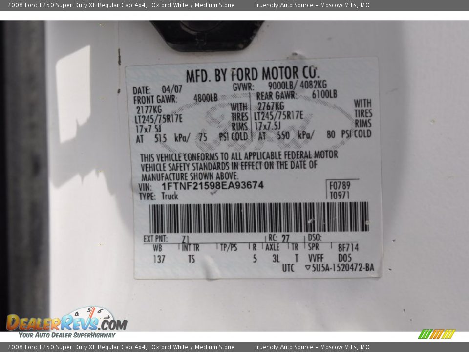 2008 Ford F250 Super Duty XL Regular Cab 4x4 Oxford White / Medium Stone Photo #2