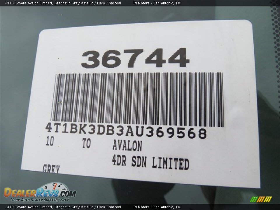 2010 Toyota Avalon Limited Magnetic Gray Metallic / Dark Charcoal Photo #25