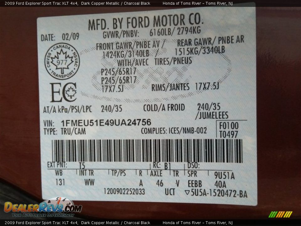 2009 Ford Explorer Sport Trac XLT 4x4 Dark Copper Metallic / Charcoal Black Photo #14