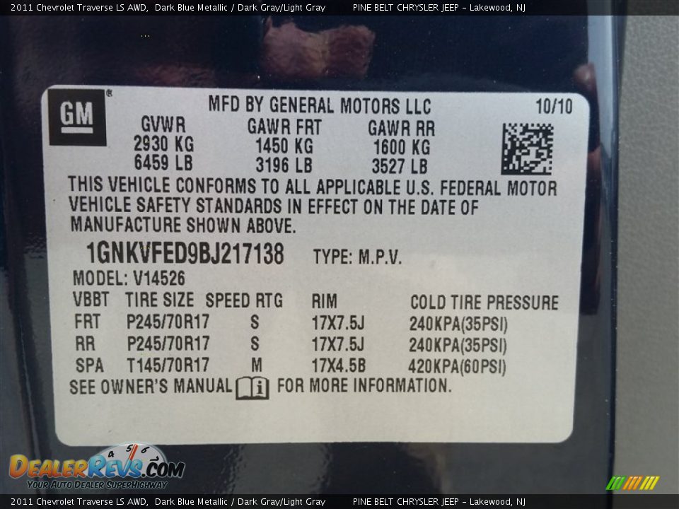2011 Chevrolet Traverse LS AWD Dark Blue Metallic / Dark Gray/Light Gray Photo #14