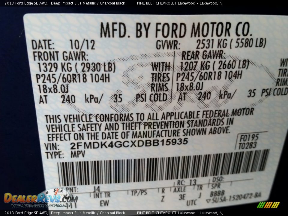2013 Ford Edge SE AWD Deep Impact Blue Metallic / Charcoal Black Photo #19