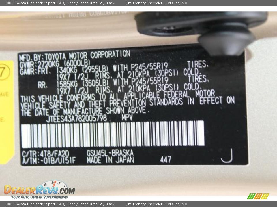 2008 Toyota Highlander Sport 4WD Sandy Beach Metallic / Black Photo #17