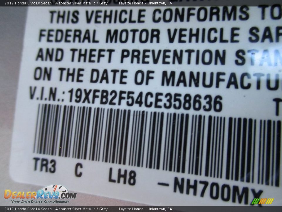 2012 Honda Civic LX Sedan Alabaster Silver Metallic / Gray Photo #9