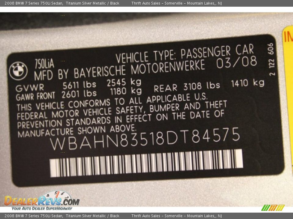 2008 BMW 7 Series 750Li Sedan Titanium Silver Metallic / Black Photo #33