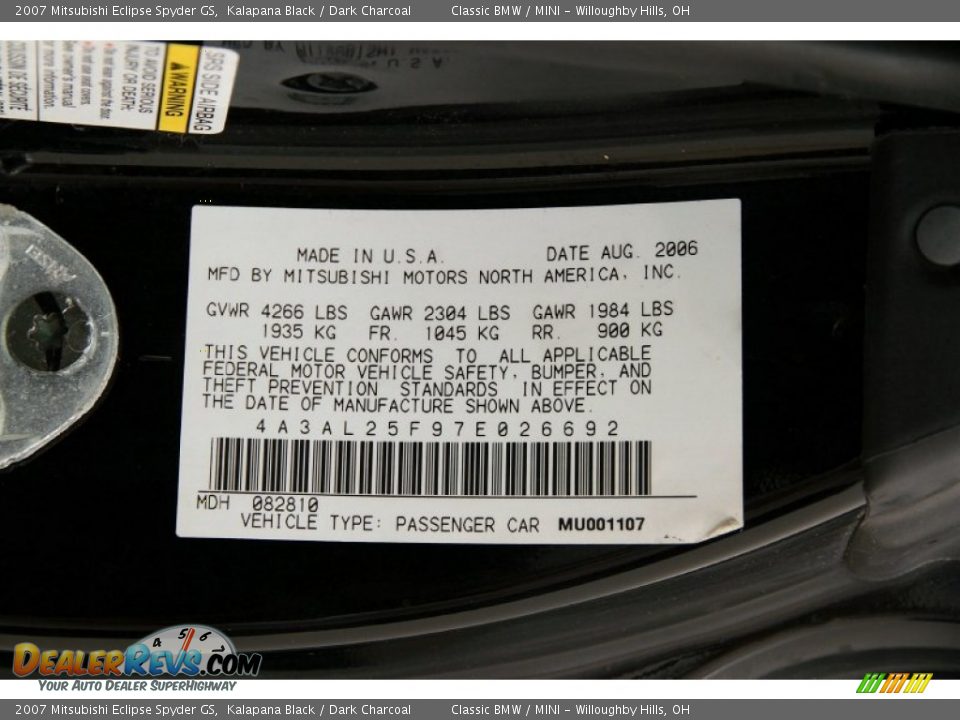 2007 Mitsubishi Eclipse Spyder GS Kalapana Black / Dark Charcoal Photo #19