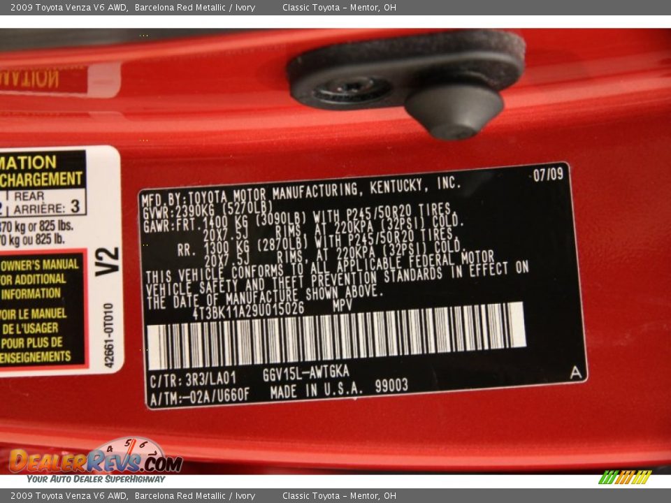 2009 Toyota Venza V6 AWD Barcelona Red Metallic / Ivory Photo #18