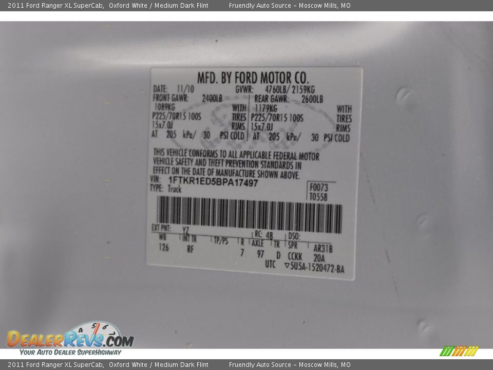 2011 Ford Ranger XL SuperCab Oxford White / Medium Dark Flint Photo #2