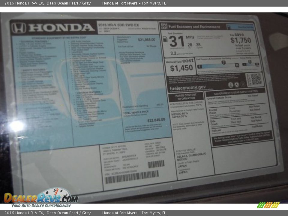 2016 Honda HR-V EX Window Sticker Photo #6