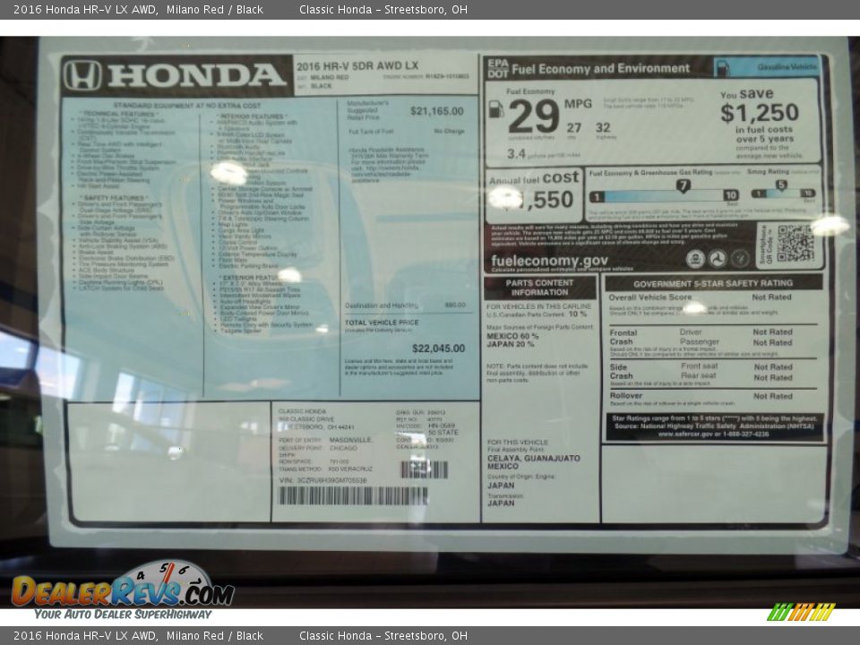 2016 Honda HR-V LX AWD Window Sticker Photo #15