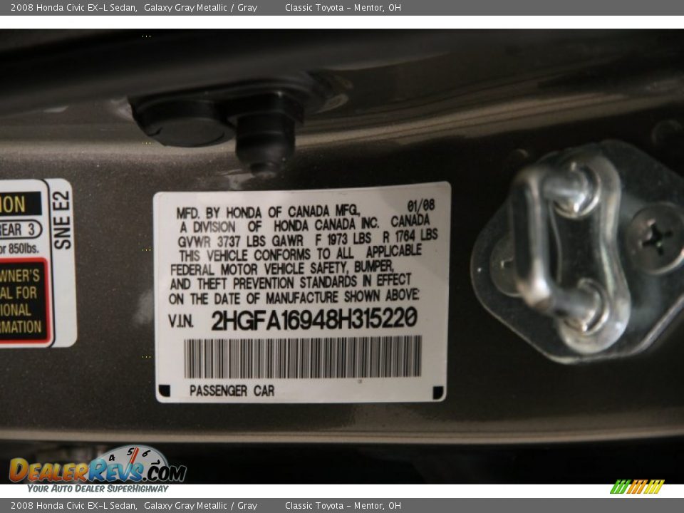 2008 Honda Civic EX-L Sedan Galaxy Gray Metallic / Gray Photo #16