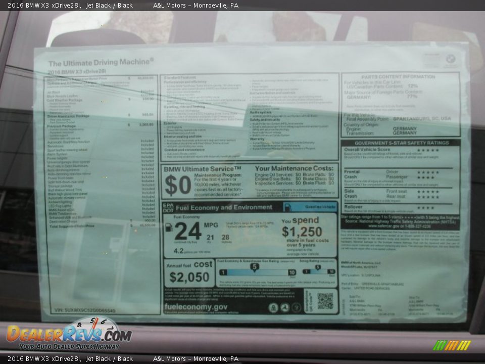 2016 BMW X3 xDrive28i Window Sticker Photo #4