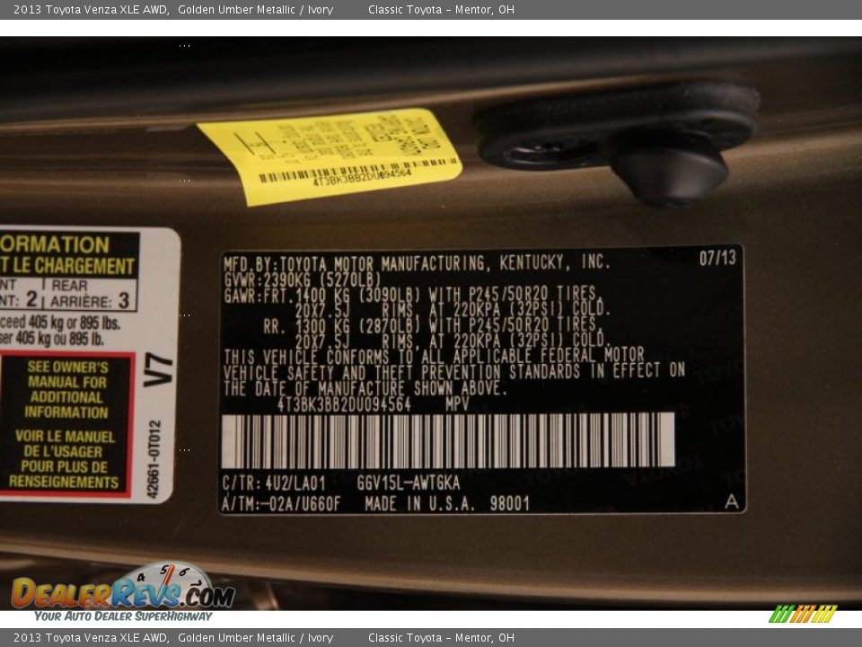 2013 Toyota Venza XLE AWD Golden Umber Metallic / Ivory Photo #24