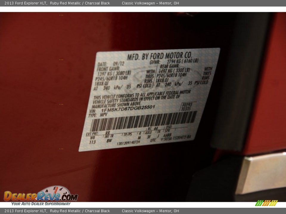 2013 Ford Explorer XLT Ruby Red Metallic / Charcoal Black Photo #19