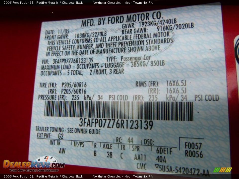 2006 Ford Fusion SE Redfire Metallic / Charcoal Black Photo #14