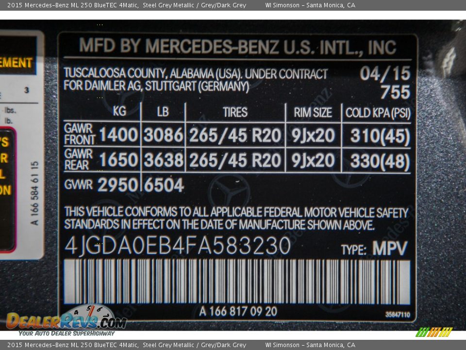 2015 Mercedes-Benz ML 250 BlueTEC 4Matic Steel Grey Metallic / Grey/Dark Grey Photo #7