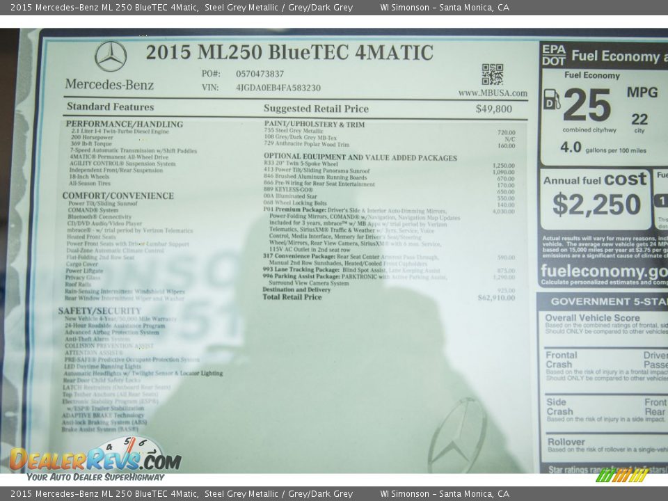 2015 Mercedes-Benz ML 250 BlueTEC 4Matic Steel Grey Metallic / Grey/Dark Grey Photo #11