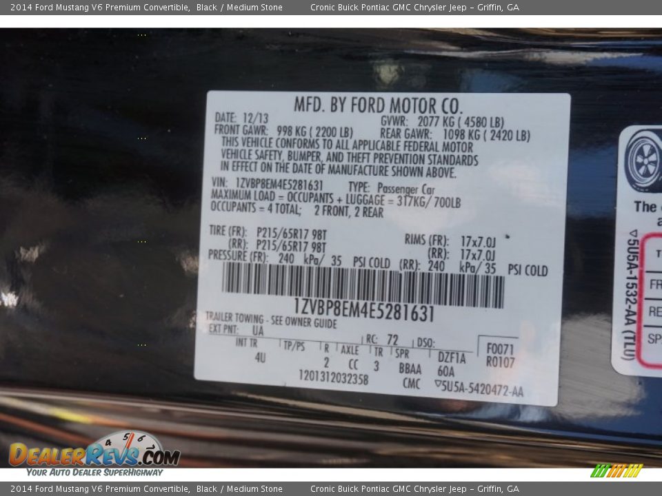 2014 Ford Mustang V6 Premium Convertible Black / Medium Stone Photo #20