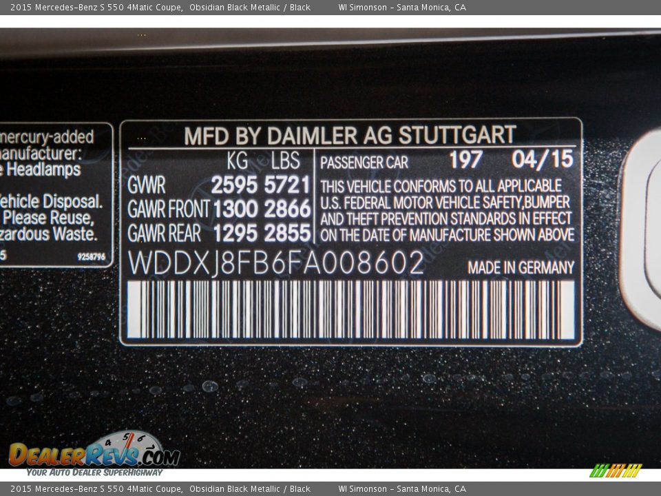 2015 Mercedes-Benz S 550 4Matic Coupe Obsidian Black Metallic / Black Photo #7