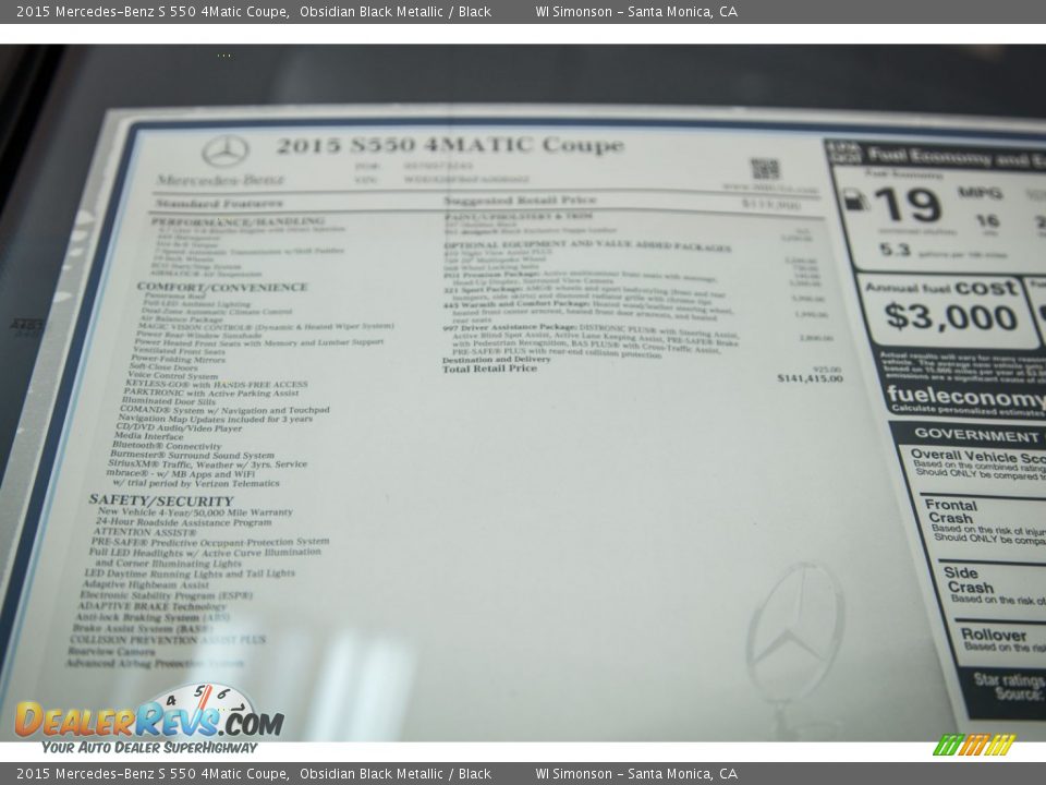 2015 Mercedes-Benz S 550 4Matic Coupe Obsidian Black Metallic / Black Photo #11