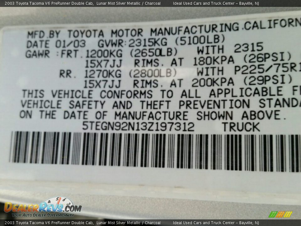 2003 Toyota Tacoma V6 PreRunner Double Cab Lunar Mist Silver Metallic / Charcoal Photo #16