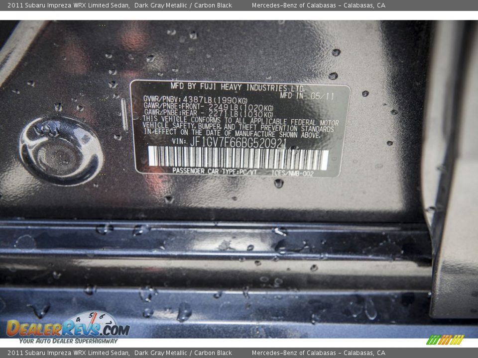 2011 Subaru Impreza WRX Limited Sedan Dark Gray Metallic / Carbon Black Photo #19