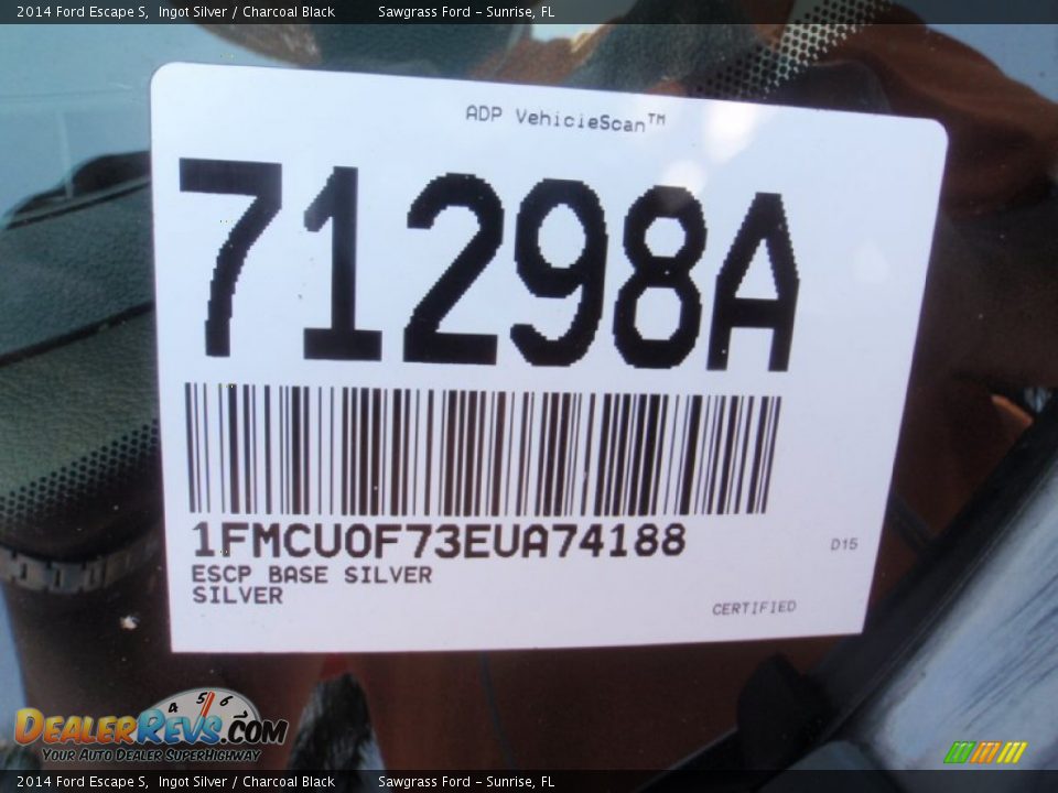 2014 Ford Escape S Ingot Silver / Charcoal Black Photo #35