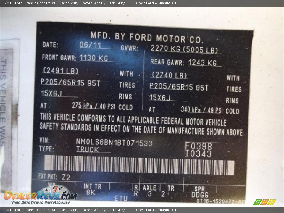 2011 Ford Transit Connect XLT Cargo Van Frozen White / Dark Grey Photo #14