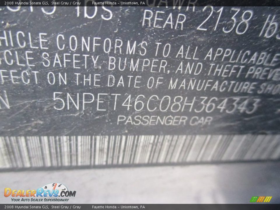 2008 Hyundai Sonata GLS Steel Gray / Gray Photo #9