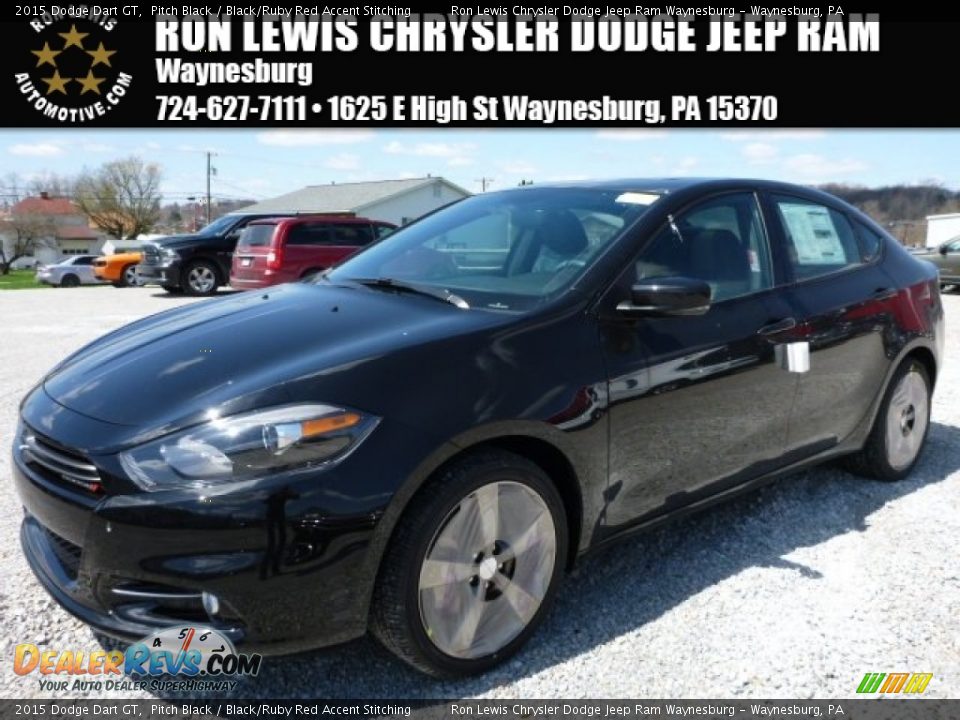 2015 Dodge Dart GT Pitch Black / Black/Ruby Red Accent Stitching Photo #1