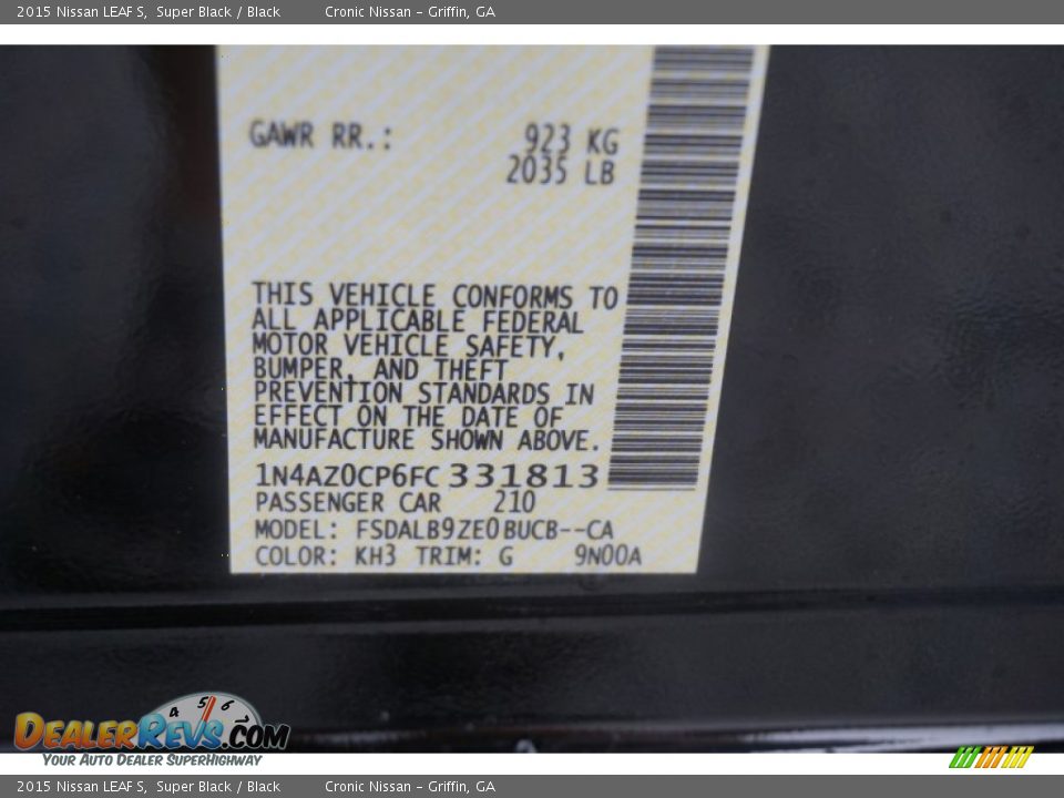 2015 Nissan LEAF S Super Black / Black Photo #17