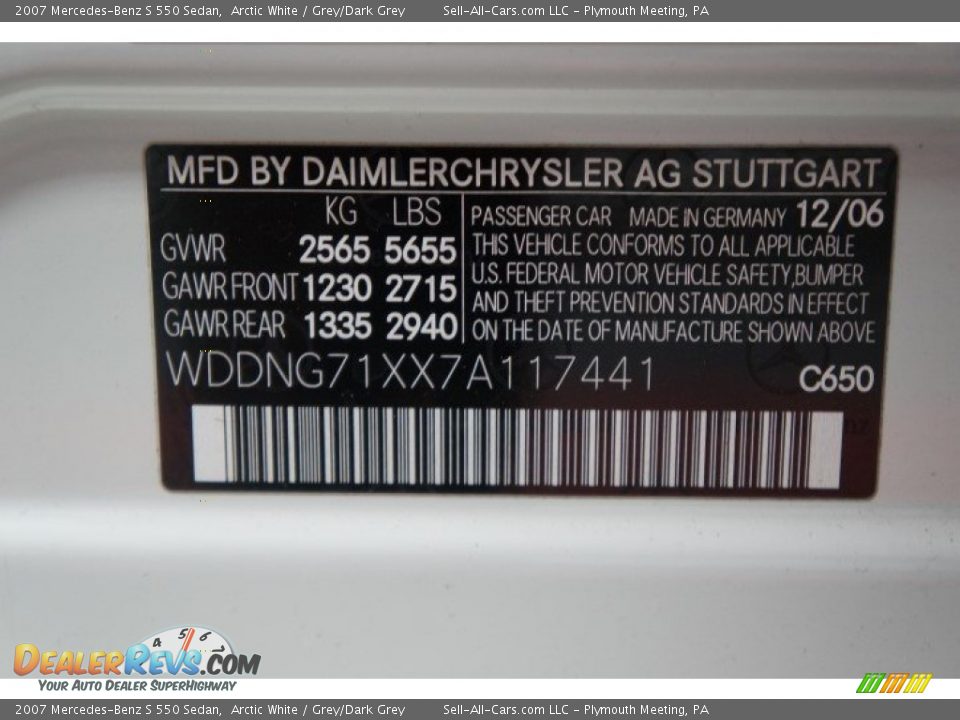 2007 Mercedes-Benz S 550 Sedan Arctic White / Grey/Dark Grey Photo #15