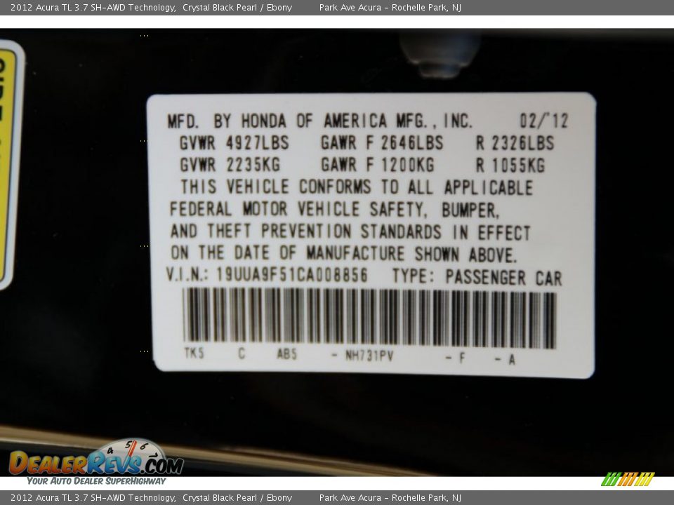 2012 Acura TL 3.7 SH-AWD Technology Crystal Black Pearl / Ebony Photo #34