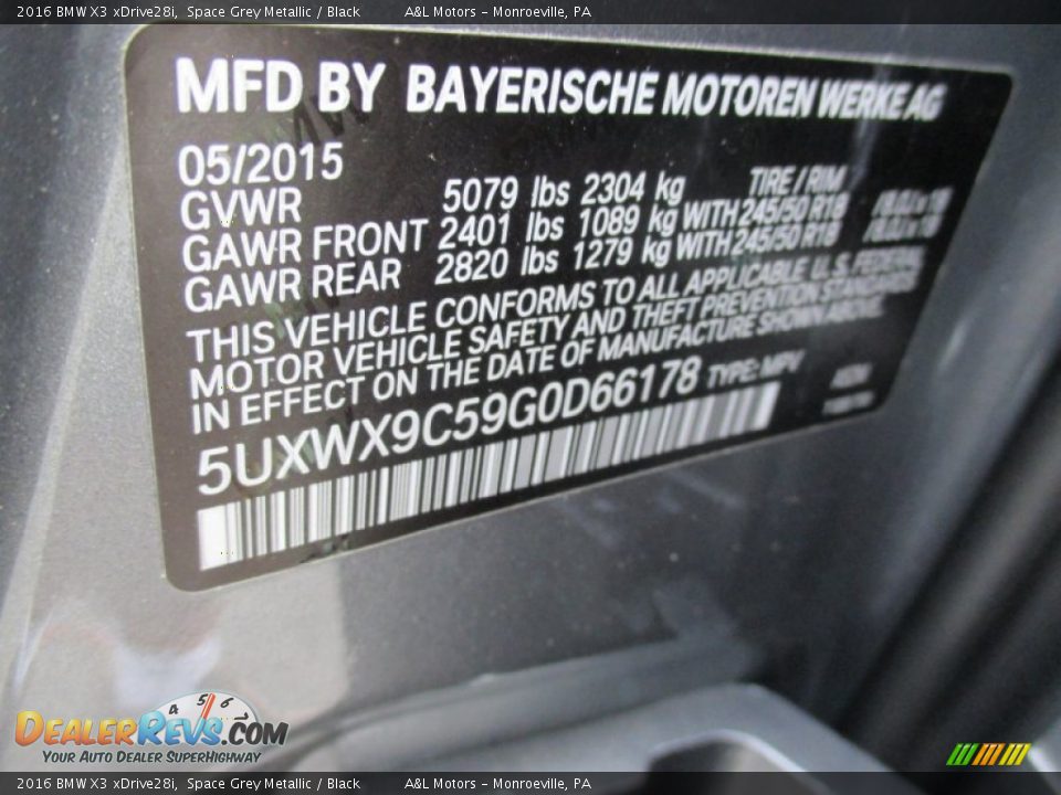 2016 BMW X3 xDrive28i Space Grey Metallic / Black Photo #19
