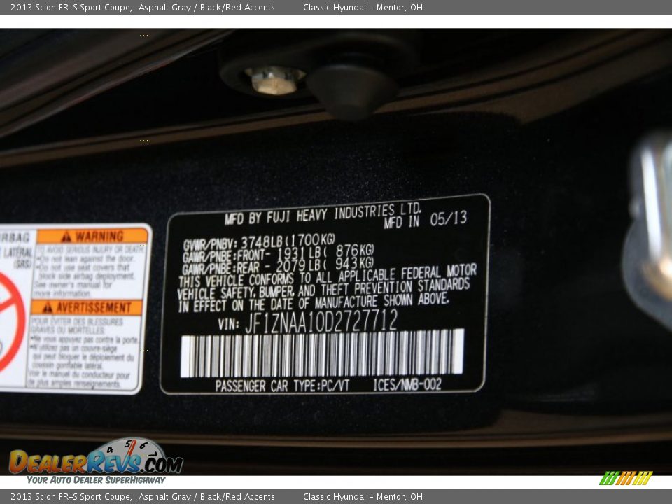 2013 Scion FR-S Sport Coupe Asphalt Gray / Black/Red Accents Photo #15